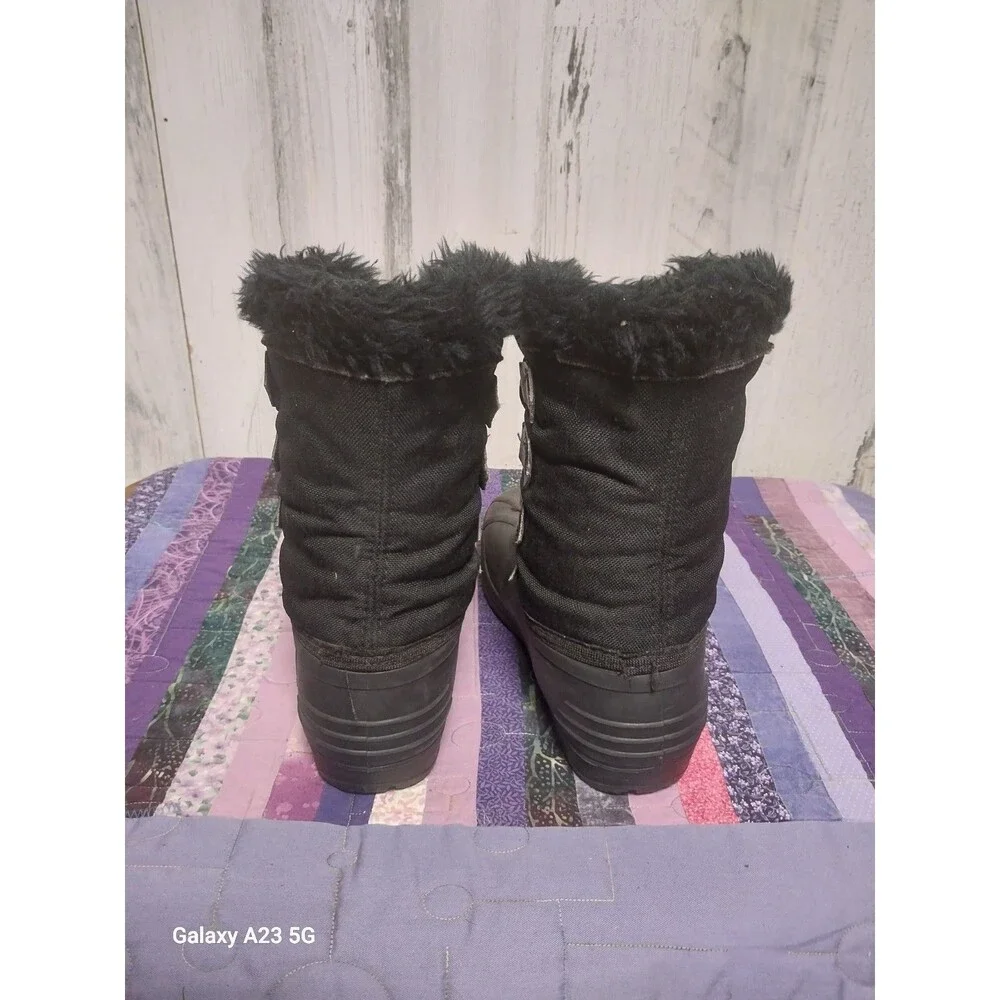 Sorel Kaufman Canada Black Rubber Nylon Winter Lined Snow Boots Womens Size 7
